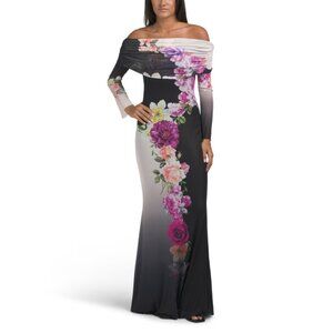 AFRM Black/white/purple Thelma Off The Shoulder Maxi Dress